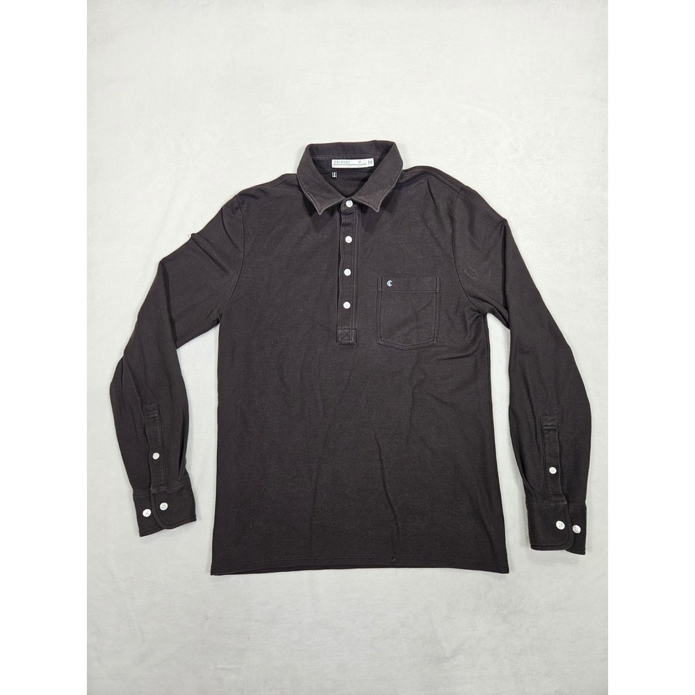 Criquet Pima‎ Cotton Polo Shirt Men's M Grey Pique Rugby Pocket Logo Long Sleeve